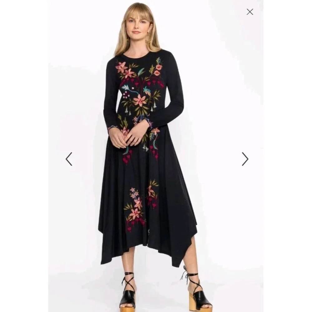 Johnny Was NWT Amarylla Embroidered Cotton Knit Midi Dress XS - Picture 3 of 16